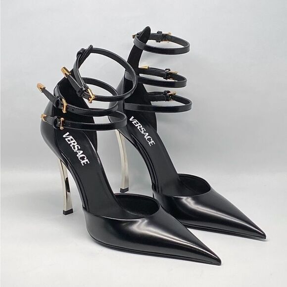 Versace Pin Point Leather Ankle Strap Pumps - Picture 3 of 14
